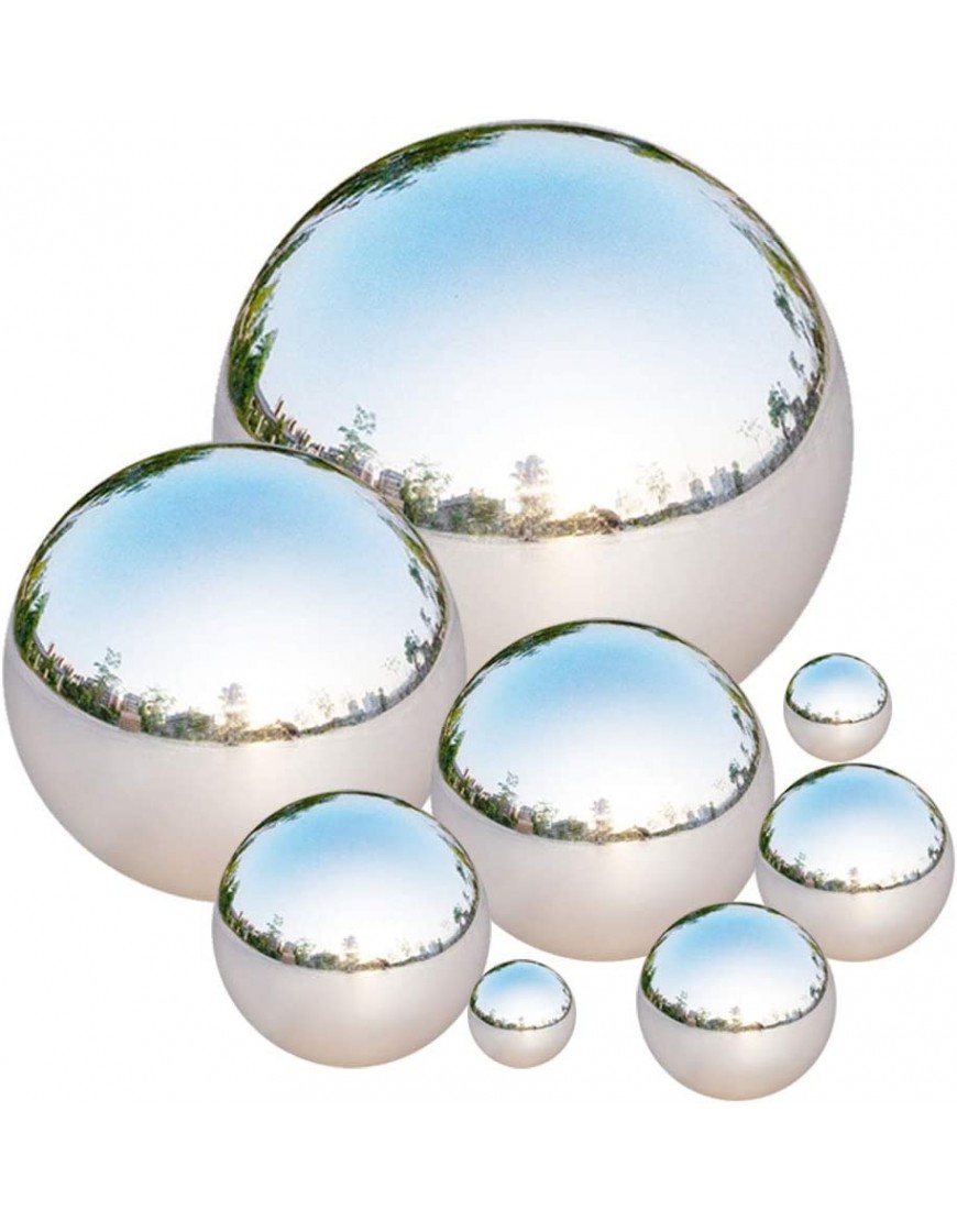 Tiberham Lot de 8 boules en acier inoxydable 42-200 mm Polies miroir Creuses Réfléchissantes Balles flottantes Pour la maison le jardin la décoration B07Y7VRDSB