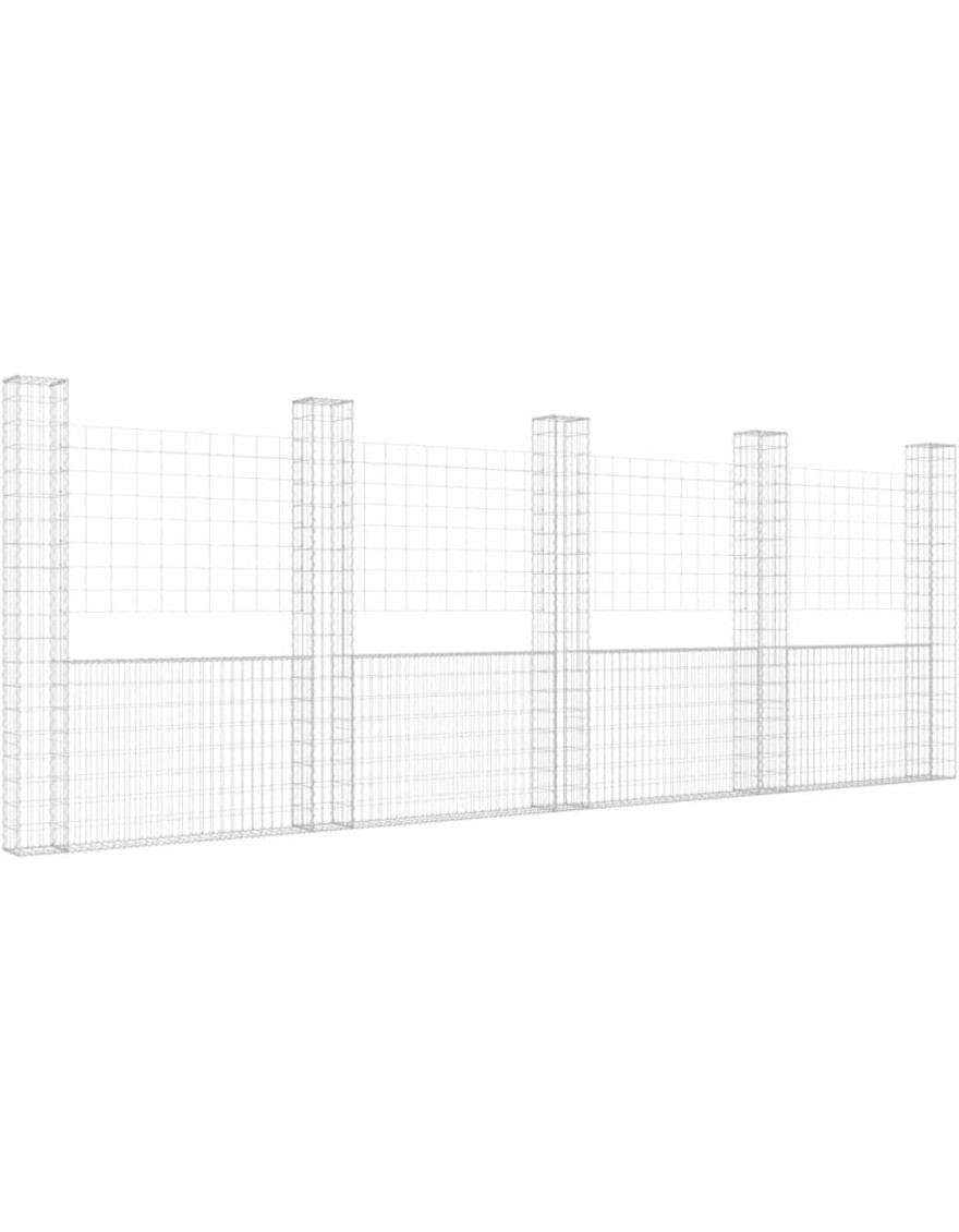 vidaXL Panier de Gabion en Forme de U avec 5 Poteaux Barrière de Jardin Clôture en Mur de Panier Décoration Extérieur Fer 500x20x200 cm B09WDCX6S9
