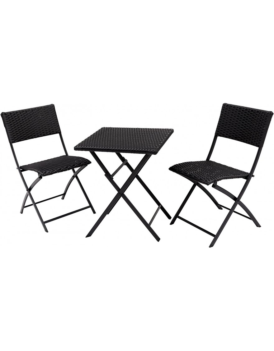 Helios&Hestia Steel Salon de jardin 3 pièces avec table pliante et 2 chaises en rotin tressé Noir B09MQ58CT4