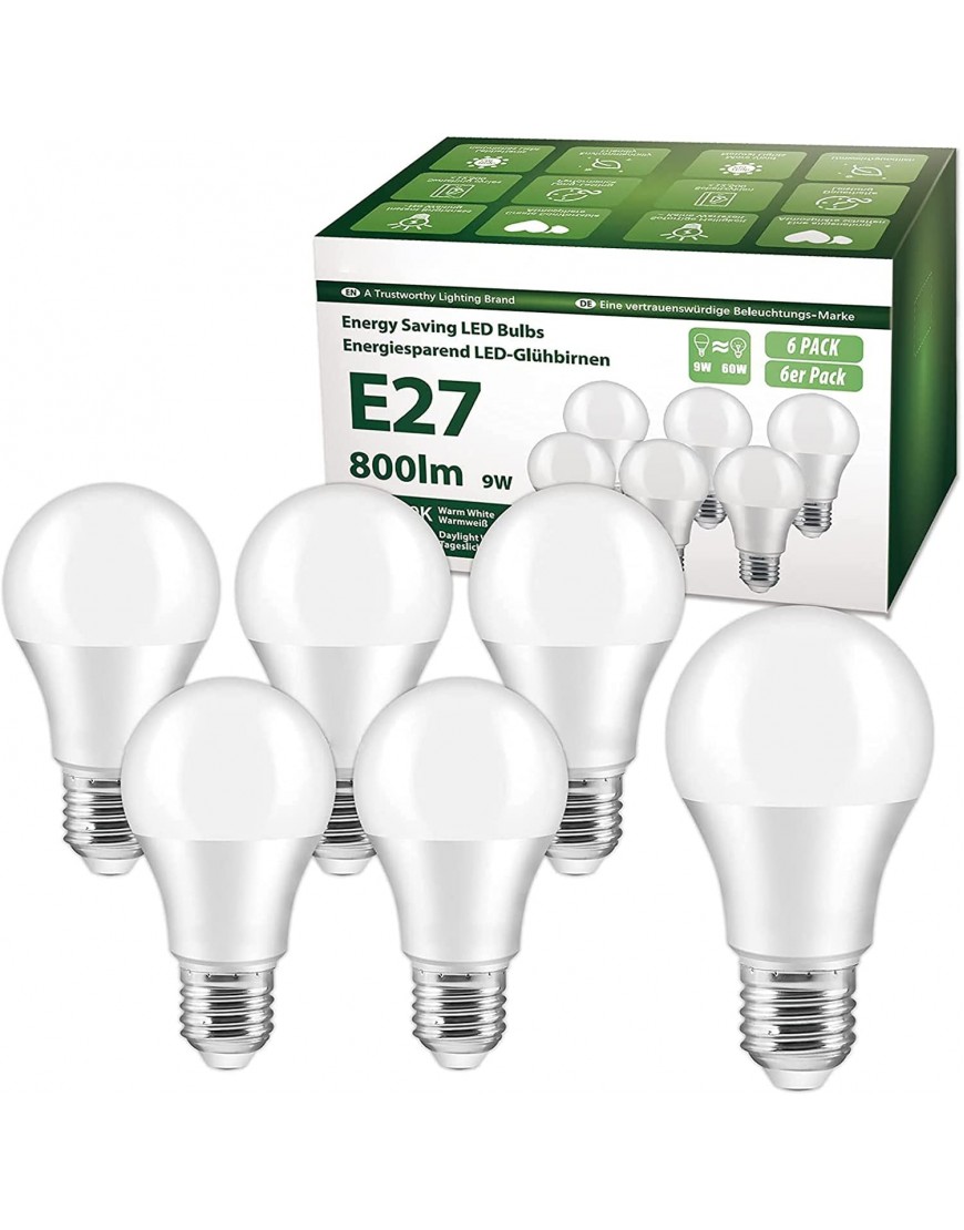 Ampoule LED E27 YLS 9W 800 lumens Ampoule LED E27 remplacement 60W halogène blanc froid 6000K ampoules A60 6 pièces B09DXTMJW5