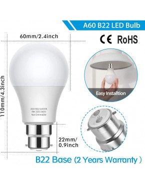 Eterbiz Ampoules LED B22 9W Équivaut Ampoule à 60W halogène Blanc Froid 6000K 900 Lumens Angle du faisceau 270° Non-Dimmable Lot de 8 B09JG7VNTX