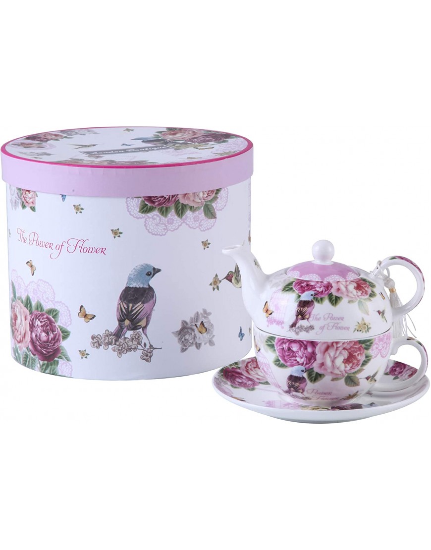 London Boutique Théière pour Une Tasse de théière Vintage en Porcelaine Motif Floral Rose Lavande Boîte Cadeau Papillon B075LZBSFH