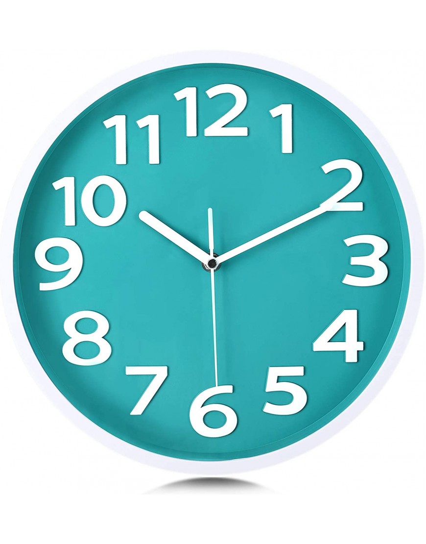 Lafocuse Horloge Murale Turquoise Vert Moderne Grande Chiffres 3D Pendule Murale Silencieuse Facile à Lire Déco pour Salon Chambre 30cm B08S6PDV4W