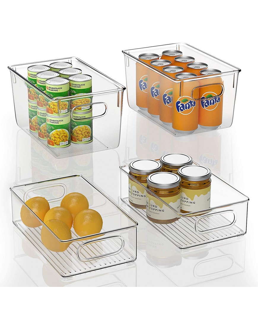 FINEW Réfrigérateur Organizer 4er Set Boîte à tiroirs en Plastique Organisateur de Boîte de Rangement Transparent avec Poignée Idéal pour Cuisines réfrigérateur armoires sans BPA B08YX2ZGBV