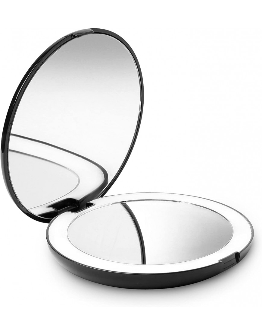 Fancii LED Miroir de Poche Lumineux Grossissant 1x 10x Grand Miroir à Main de Maquillage avec Éclairage Naturel 12,7 cm de Diamètre Compact et Portable pour Voyage Noir B01MXSU6P9