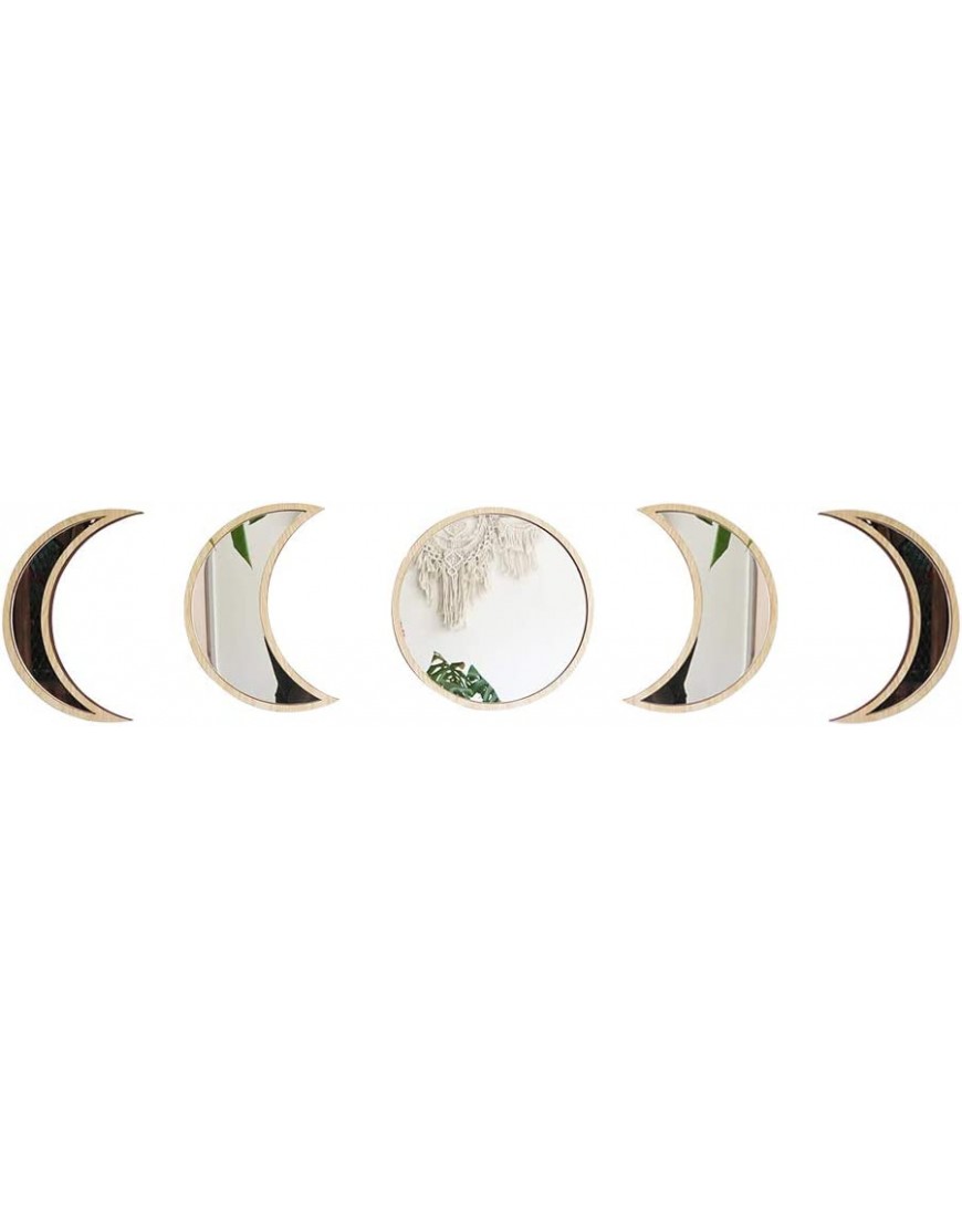 Jroyseter 5 pièces en Bois Miroir Acrylique Lune de Lune Cycle de Changement Lunar Eclipse Wall Sticker Miroir pour Salon et Chambre à Coucher Miroir Mural décoratif Wood Color B08GS8XJCK