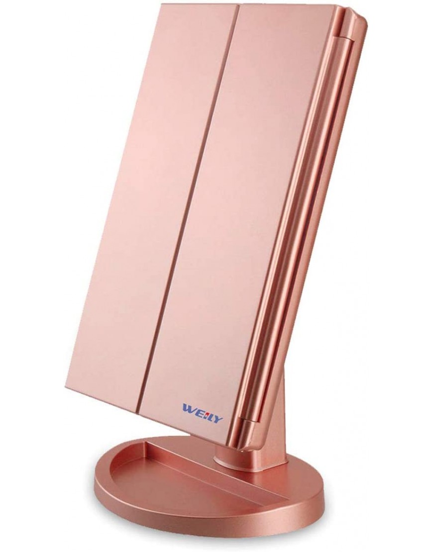 WEILY Miroir de Maquillage Éclairé 1x 2x 3x à Grossissement avec Écran Tactile à 36 LED et Chargement USB Support Réglable à 180 Degrés pour Miroir de Maquillage Cosmétique de Comptoir Or Rose B075RZ1S2C
