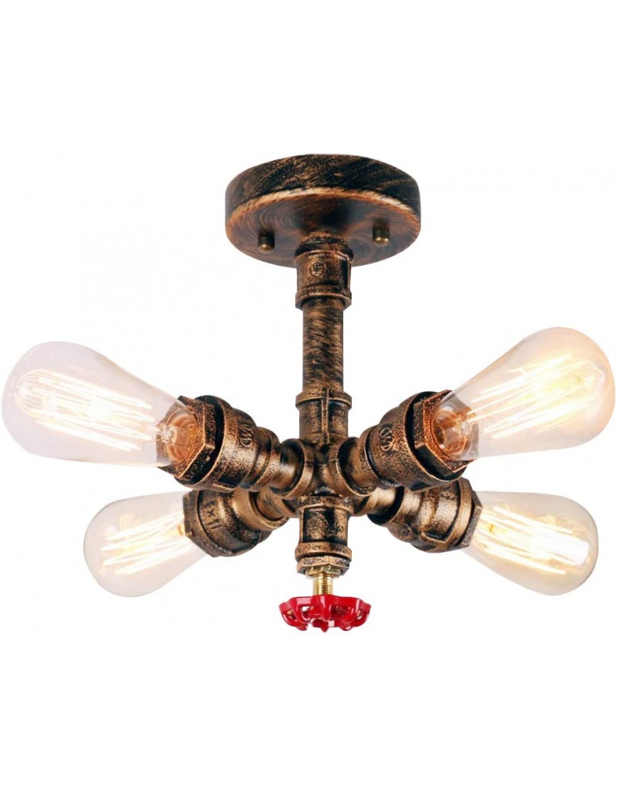 iDEGU Plafonnier Industriel Lampe de Plafond Vintage Tuyau de Style Applique Murale Plafond Luminaire avec 4 Lampes Rouille B07TXJSN6S